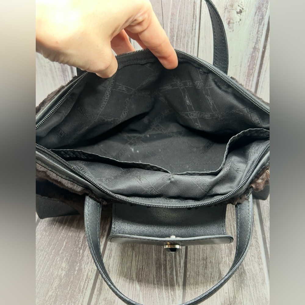 LONGCHAMP Fur & Leather Mini Handbag Brown Black RARE - Picture 14 of 16